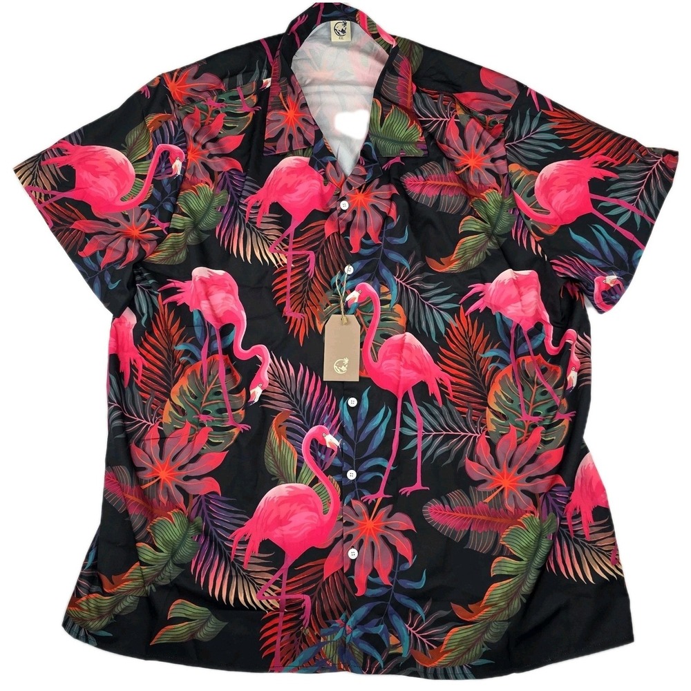 Hardaddy Mens 4XL Hawaiian Camp Bowling Lounge Button Up Shirt Flamingo Print
